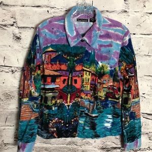 Vintage French Postcards Button Down Blouse/Jacket